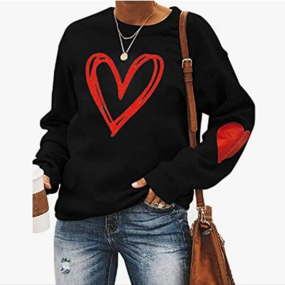 Unbranded Tops - Valentine Black with Red Heart Pullover Sweatshirt - NWOT